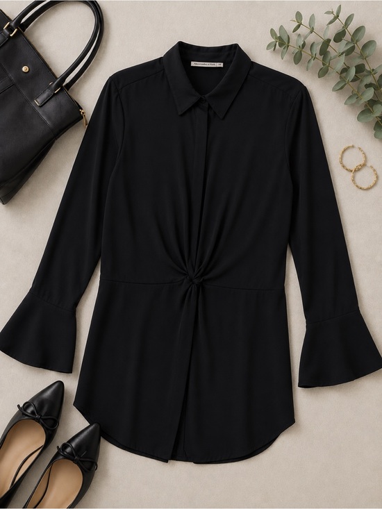 Abercrombie & Fitch Dresses & Skirts - Abercrombie & Fitch Black Twist Front Bell Sleeve Dress Capsule Basic Size Large